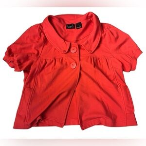 Kersh Red Crop Top with Puffed Sleeves and Pointed Collar
